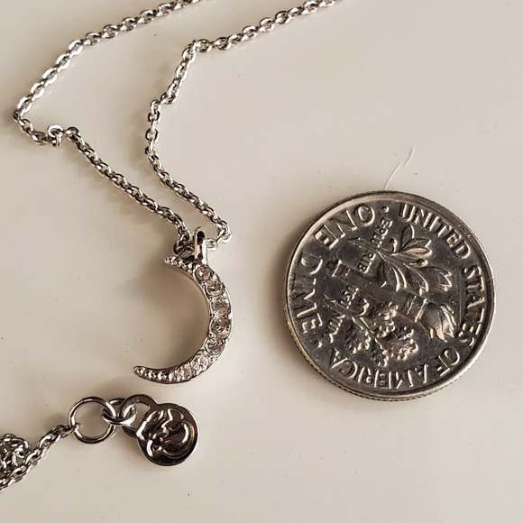 Spartina 449 Guiding Light Half Moon Necklace Silver Plate Dainty Small Crystals - Picture 4 of 7